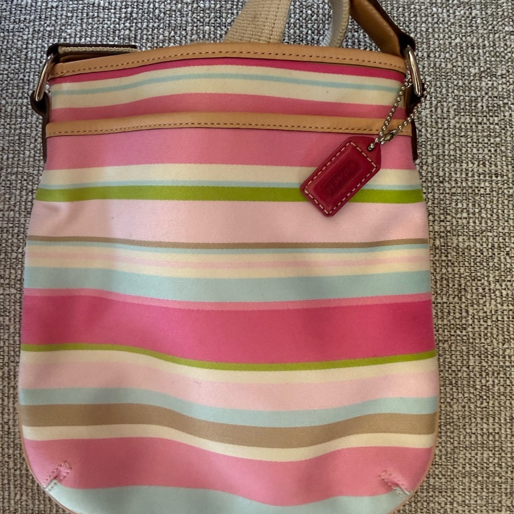 Coach Pink and Green Striped Shoulder Bag